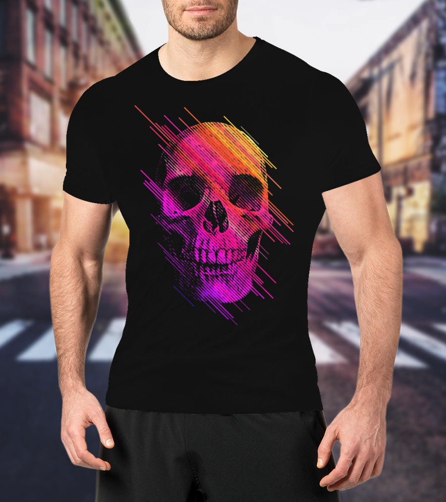 Colorful Skull Vibrant Neon Streaks T-Shirt