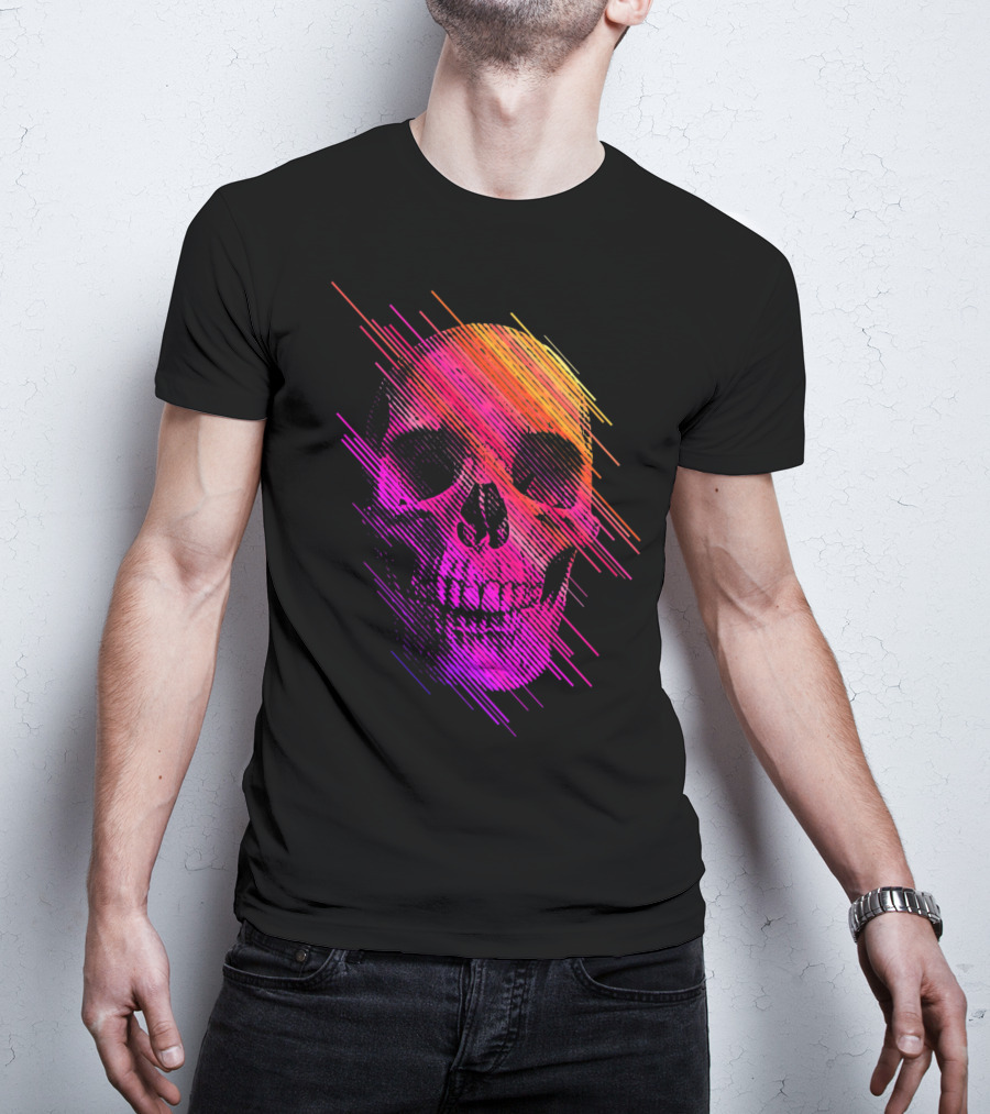Colorful Skull Vibrant Neon Streaks T-Shirt