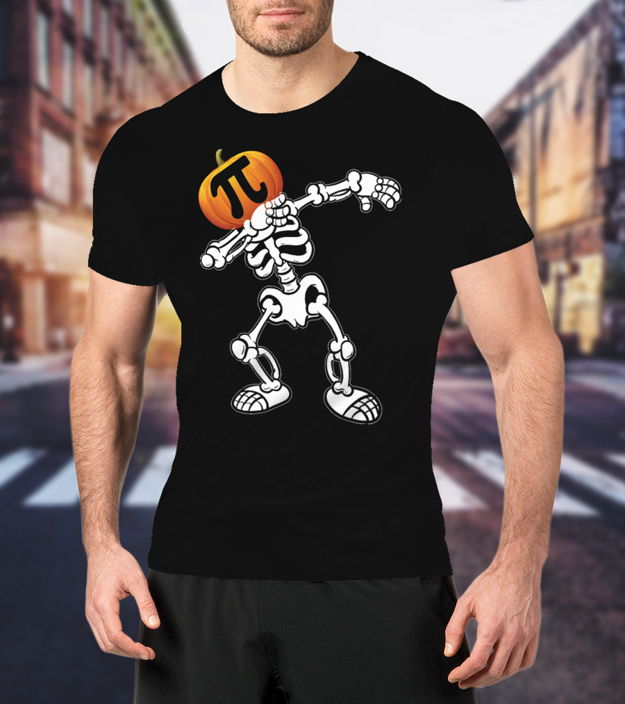 Funny Halloween Skeleton Dabbing Pumpkin Pi Math T-Shirt