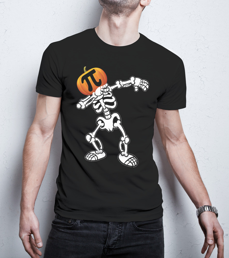 Funny Halloween Skeleton Dabbing Pumpkin Pi Math T-Shirt