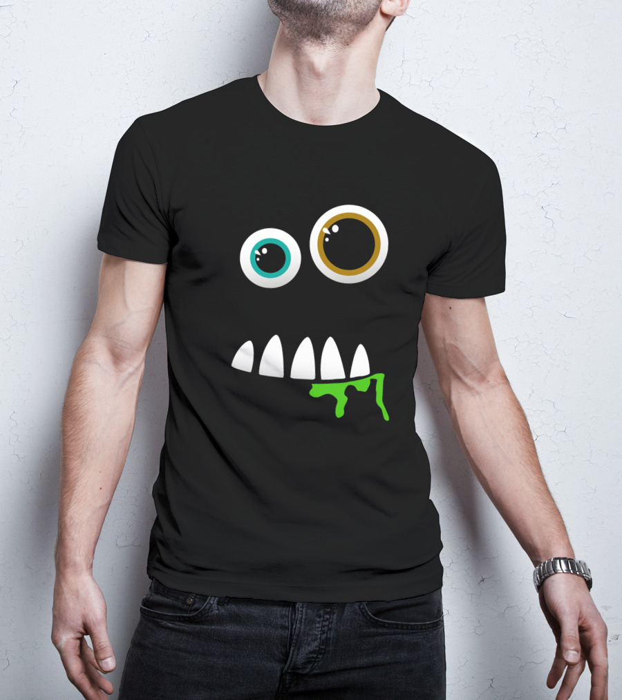Funny Monster Face With Goofy Eyes And Drooling Green Slime T-Shirt