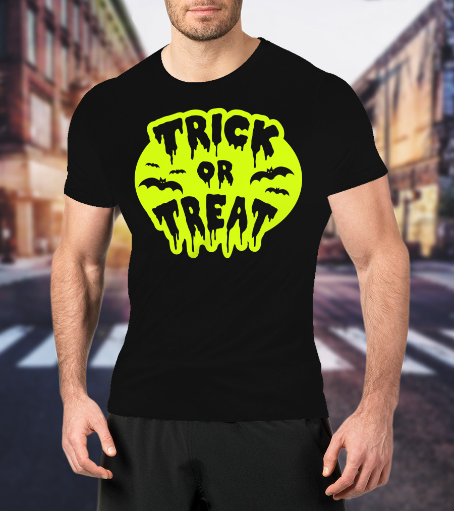 Gladditudes Trick Or Treat Dripping Font With Bats T-Shirt