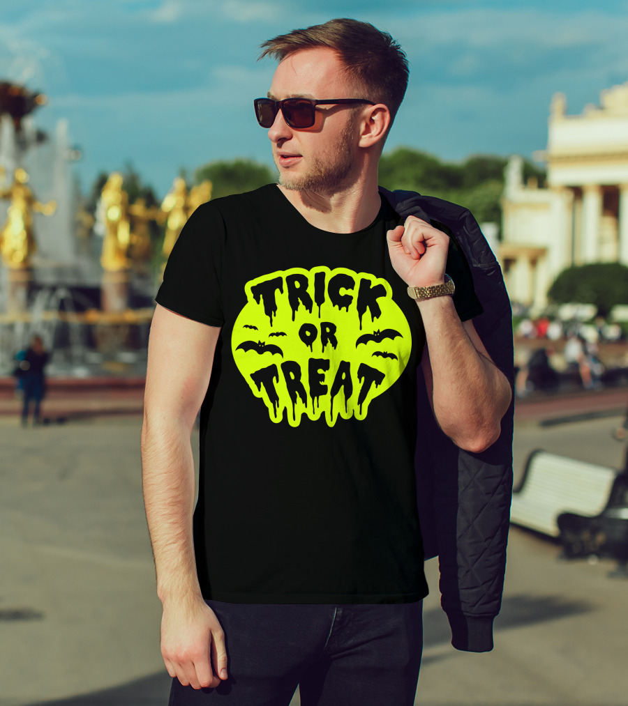 Gladditudes Trick Or Treat Dripping Font With Bats T-Shirt