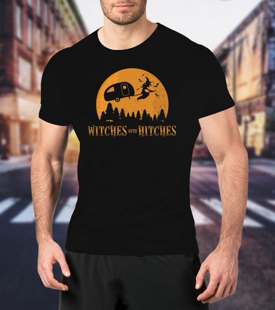Witches With Hitches Halloween Camping Moon Scene T-Shirt