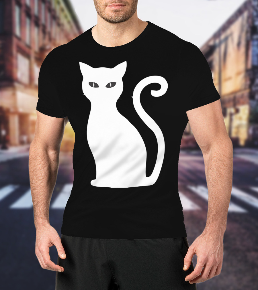 Halloween Cat Cute Cat Silhouette White T-Shirt