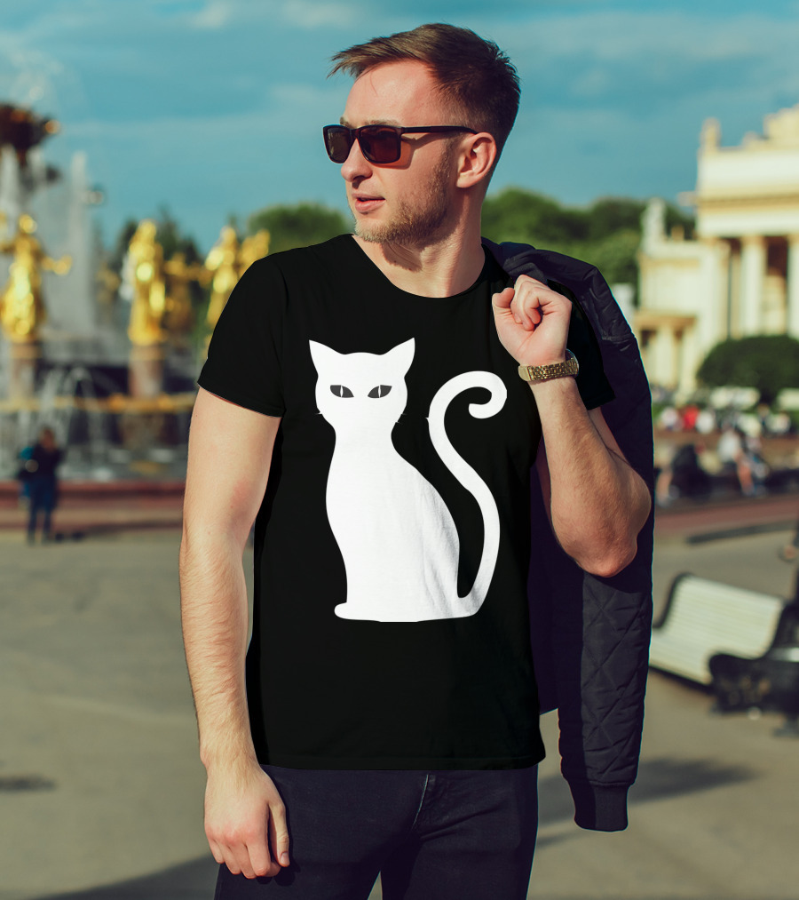 Halloween Cat Cute Cat Silhouette White T-Shirt