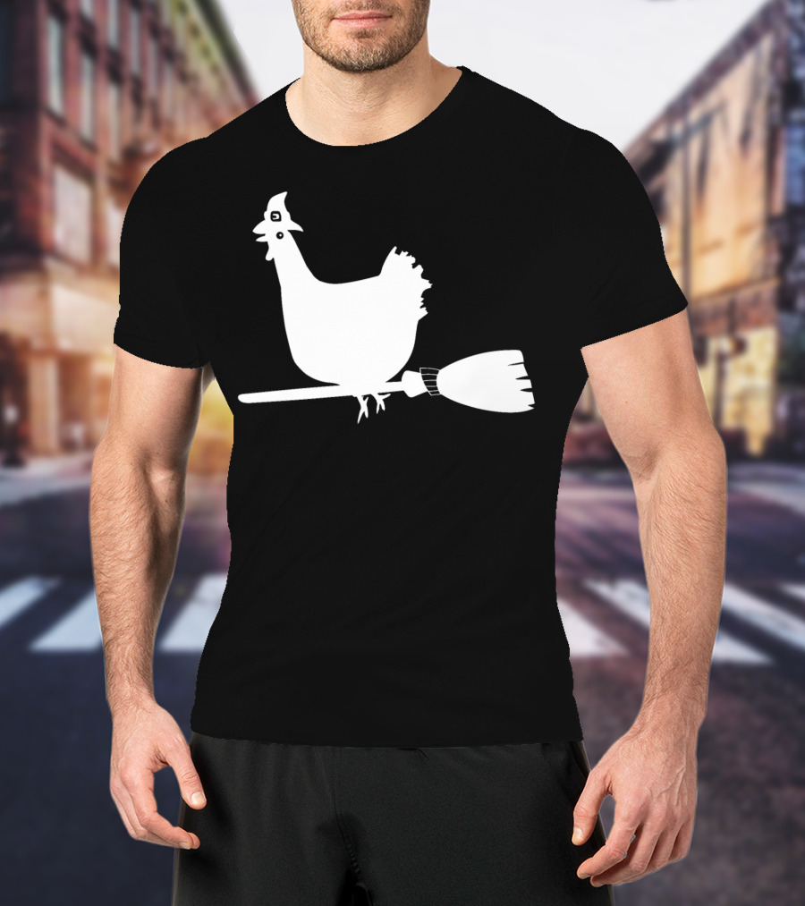 Halloween Chicken On Witch Broom T-Shirt