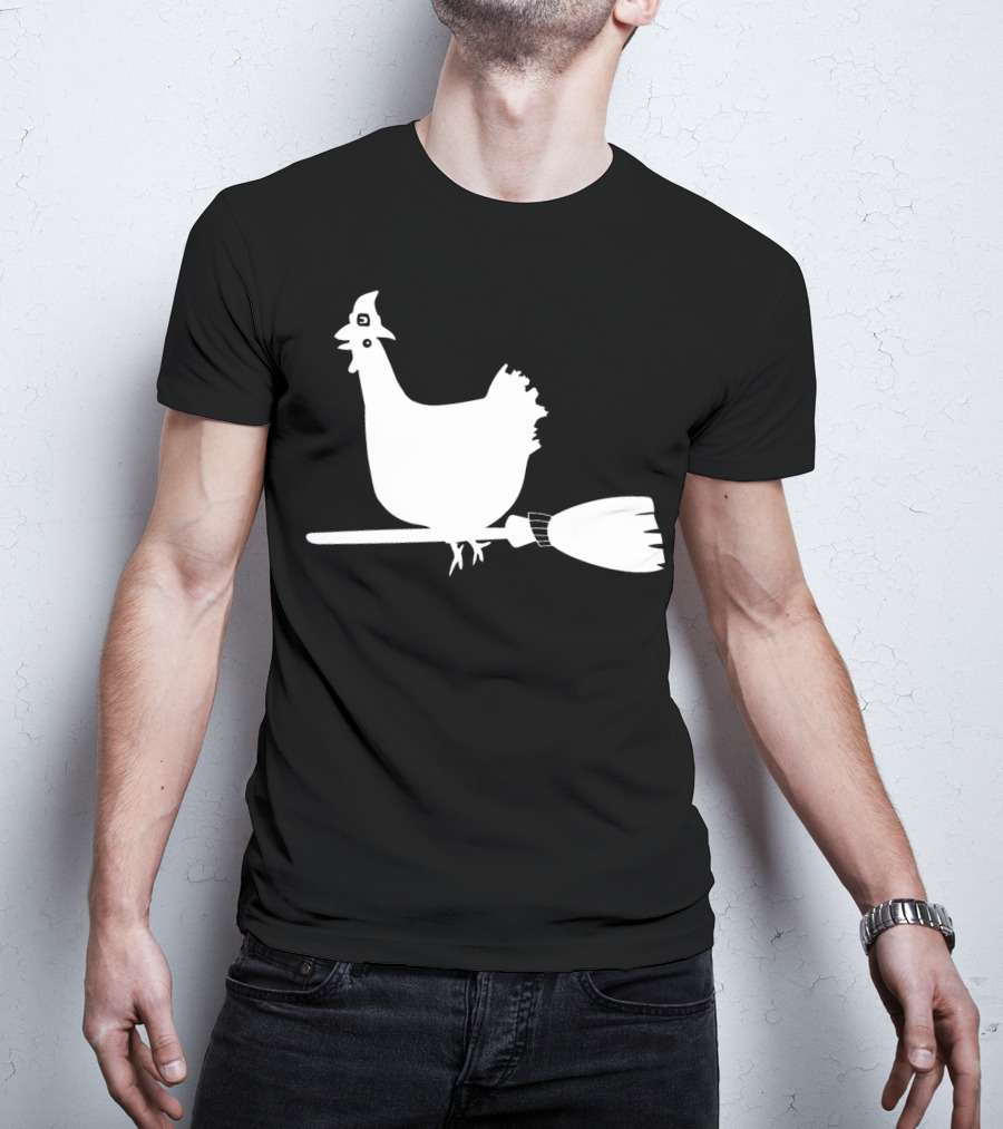 Halloween Chicken On Witch Broom T-Shirt