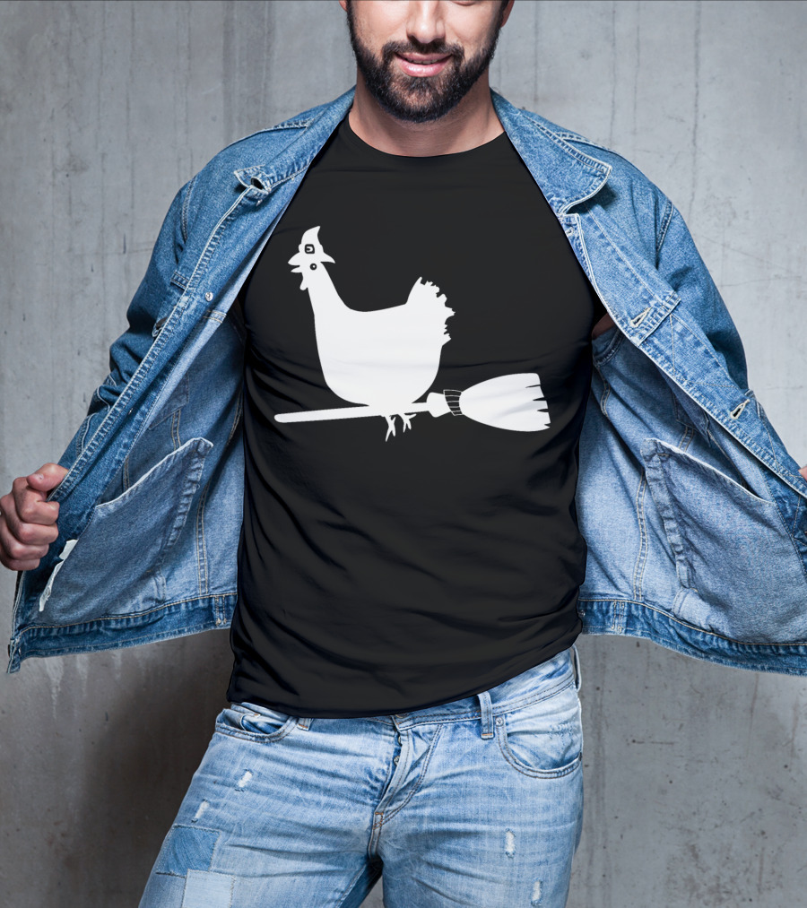 Halloween Chicken On Witch Broom T-Shirt