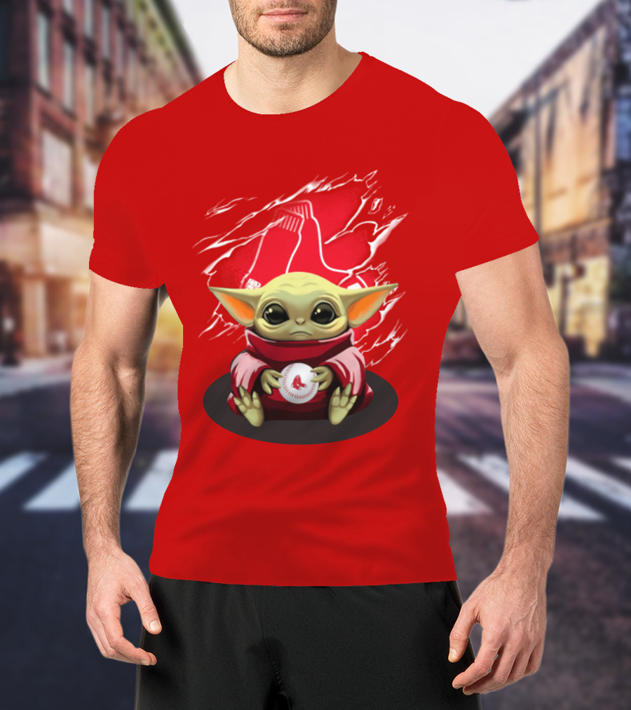 Yoda Holding Baseball In Front Of Boston Red Sox Socks T-Shirt