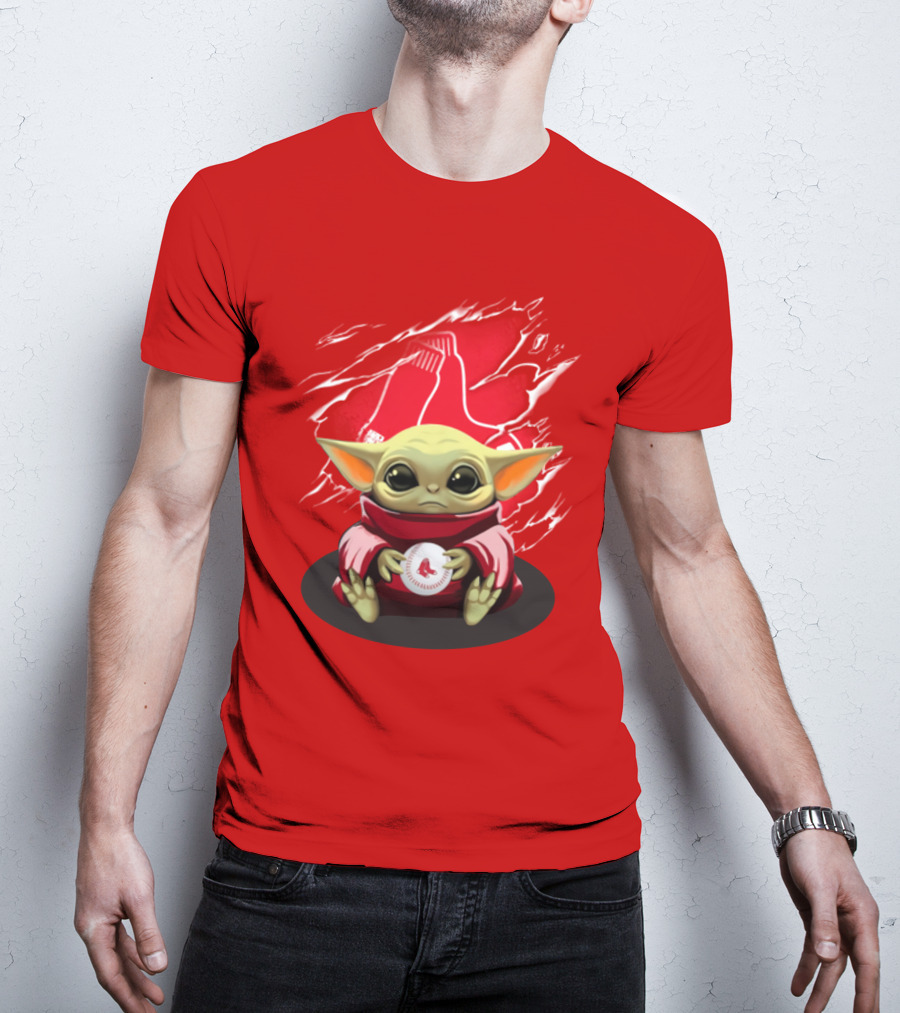 Yoda Holding Baseball In Front Of Boston Red Sox Socks T-Shirt