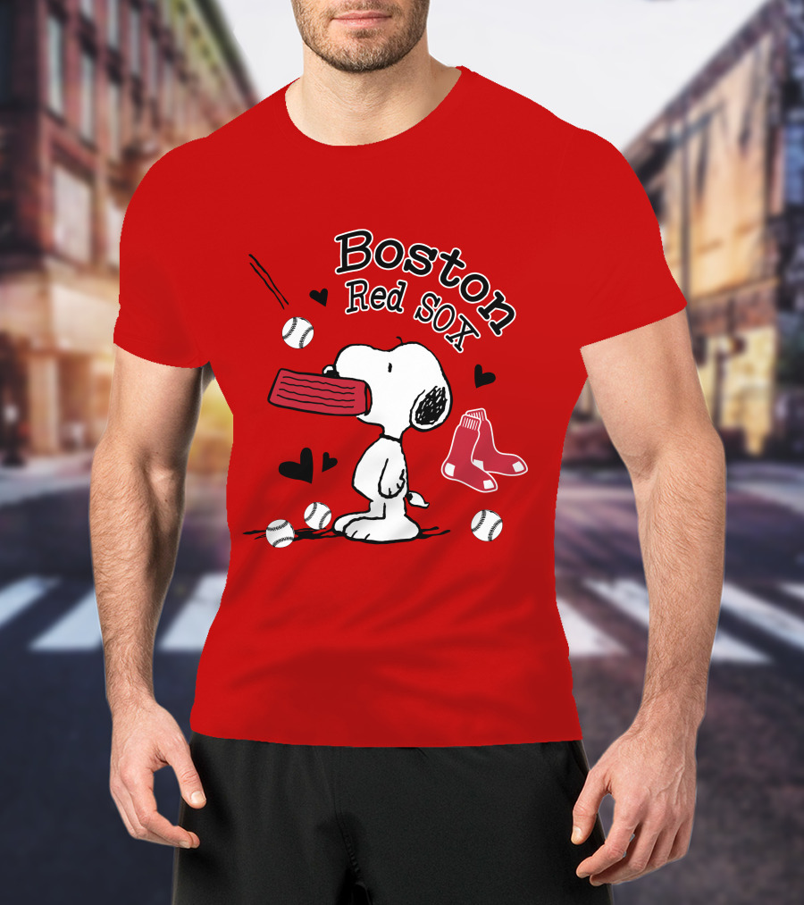 Boston Red Sox Snoopy Baseball Hearts T-Shirt