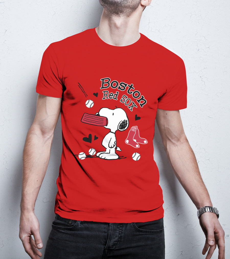 Boston Red Sox Snoopy Baseball Hearts T-Shirt