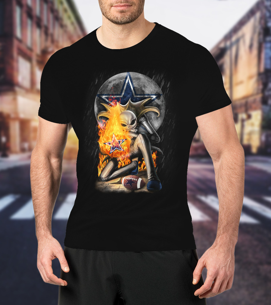 Jack Skellington Fire Football Moon Cowboys Star T-Shirt