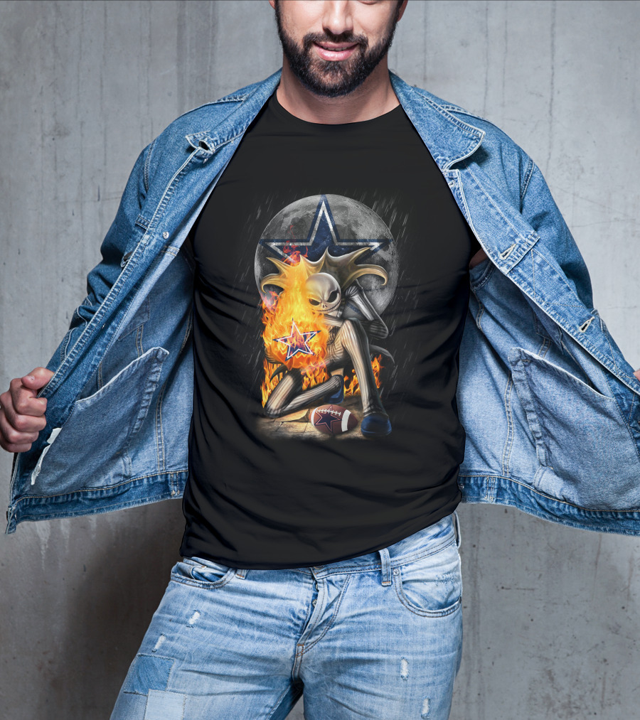 Jack Skellington Fire Football Moon Cowboys Star T-Shirt