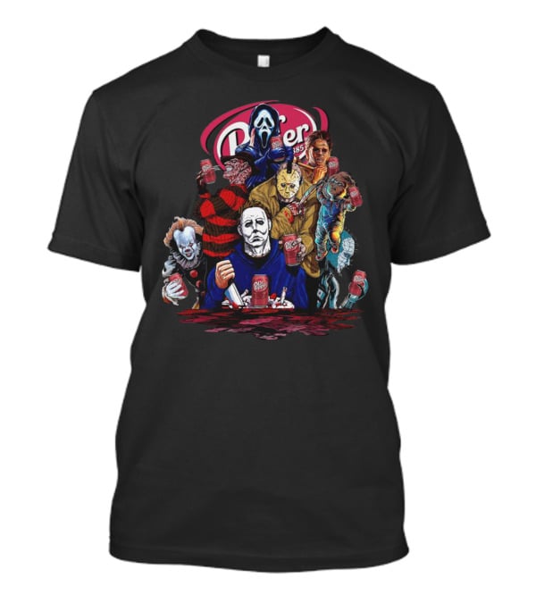 Dr Pepper Halloween Icons With Classic Horror Figures Holding Cans T-Shirt