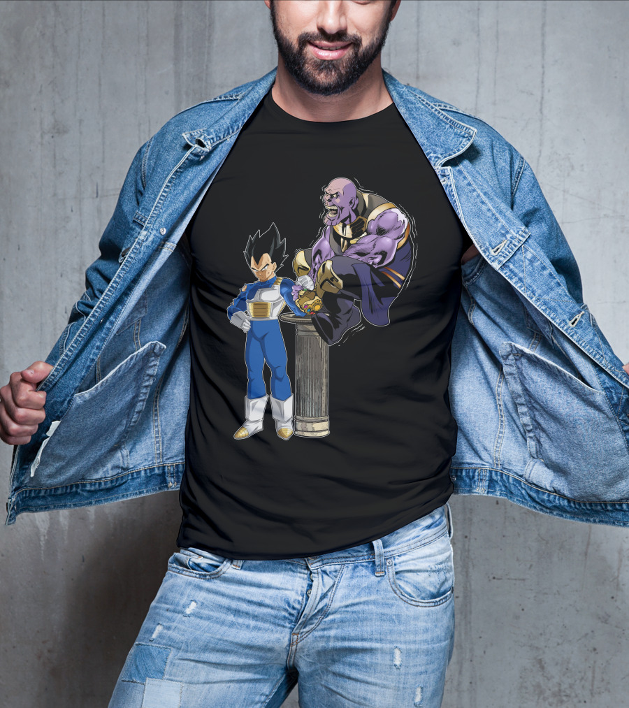Vegeta And Thanos Arm Wrestling On Stone Pedestal T-Shirt