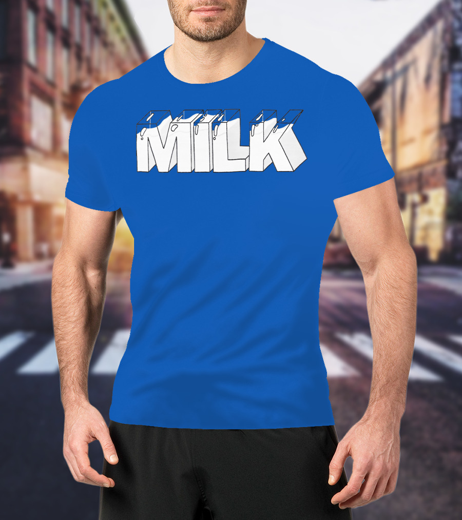 Ted Nivison Milk Merch Bold Blue Text T-Shirt