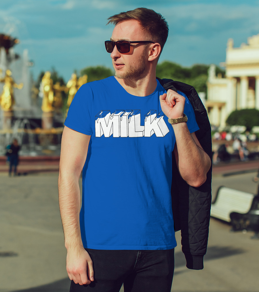 Ted Nivison Milk Merch Bold Blue Text T-Shirt