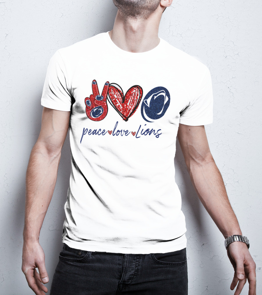 Peace Love Lions Penn State Blue And White T-Shirt