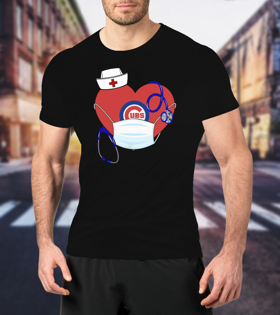 Cubs Heart With Nurse Hat Mask And Stethoscope T-Shirt