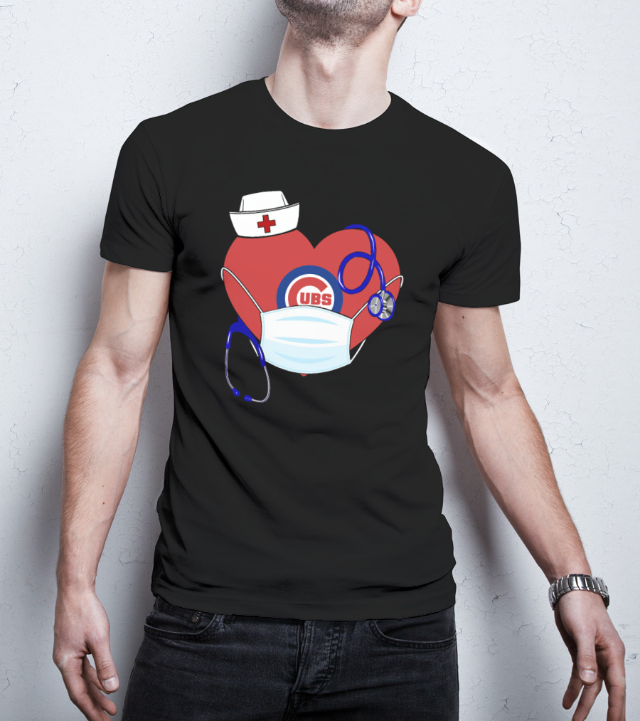 Cubs Heart With Nurse Hat Mask And Stethoscope T-Shirt