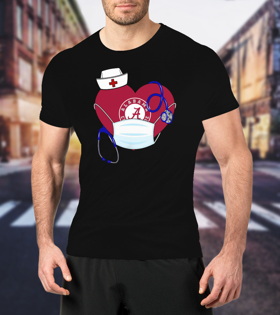 Heart Ala Alabama Crimson Tide Nurse Stethoscope Mask T-Shirt