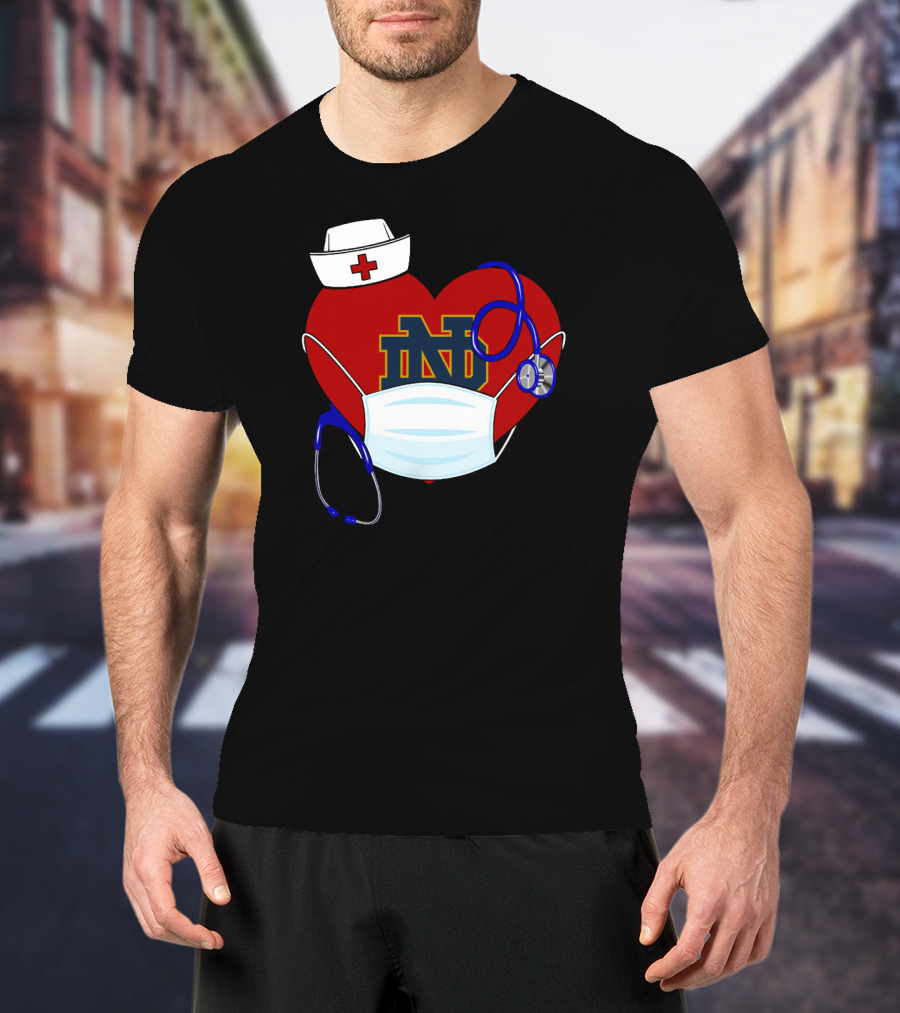 Notre Dame Heart Healthcare Nurse Mask Stethoscope T-Shirt