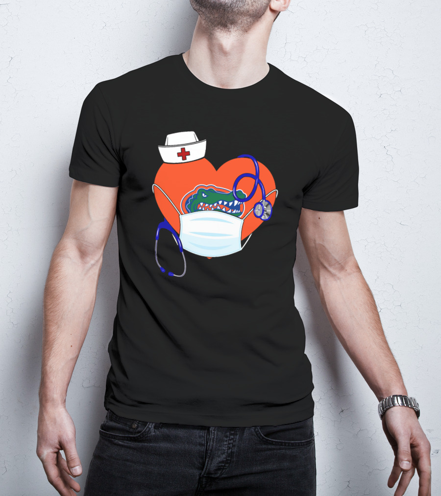 Heart Gators Nurse Healthcare Stethoscope Mask T-Shirt