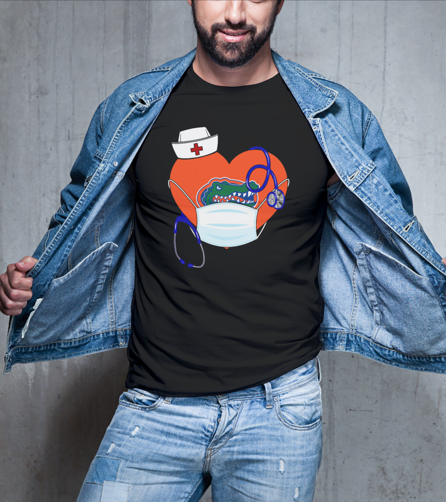 Heart Gators Nurse Healthcare Stethoscope Mask T-Shirt