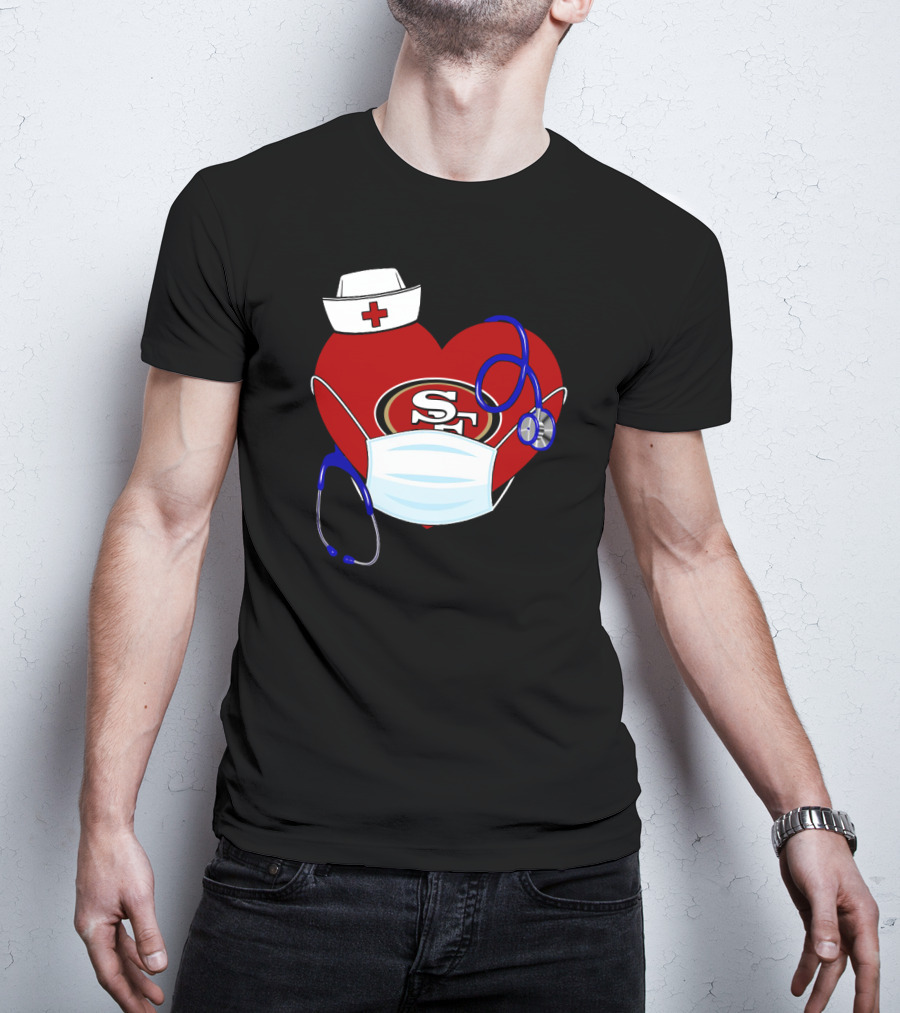 San Francisco 49ers Heart Stethoscope Nurse Mask T-Shirt