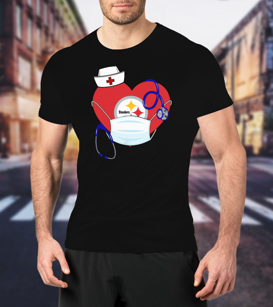 Steelers Nurse Heart With Stethoscope And Mask T-Shirt