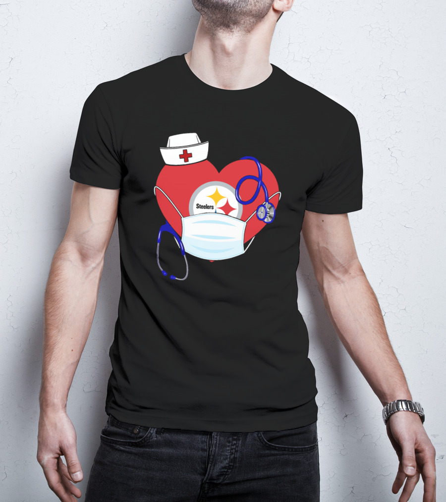 Steelers Nurse Heart With Stethoscope And Mask T-Shirt