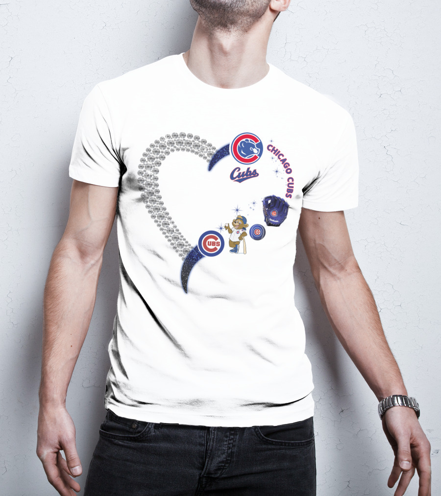 Chicago Cubs Heart Design With Logos And Bear Mascot T-Shirt