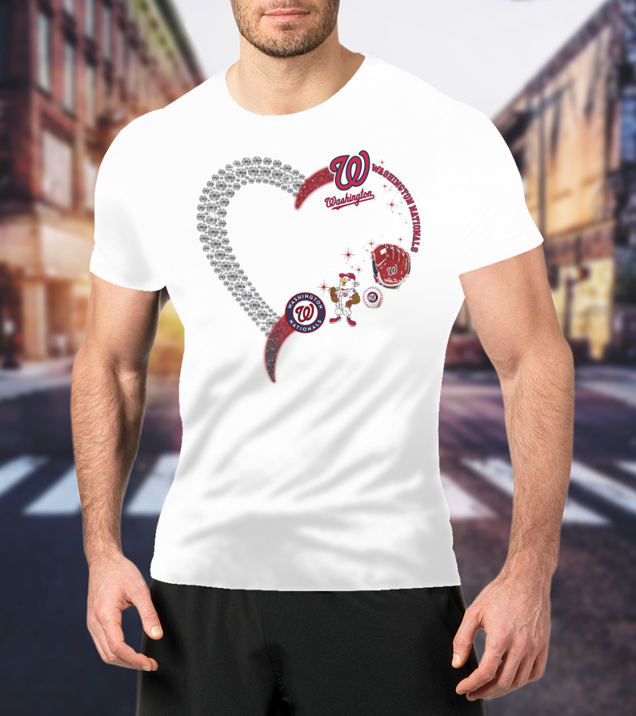 Washington Nationals W Heart Logo With Baseball Glove And Mascot T-Shirt