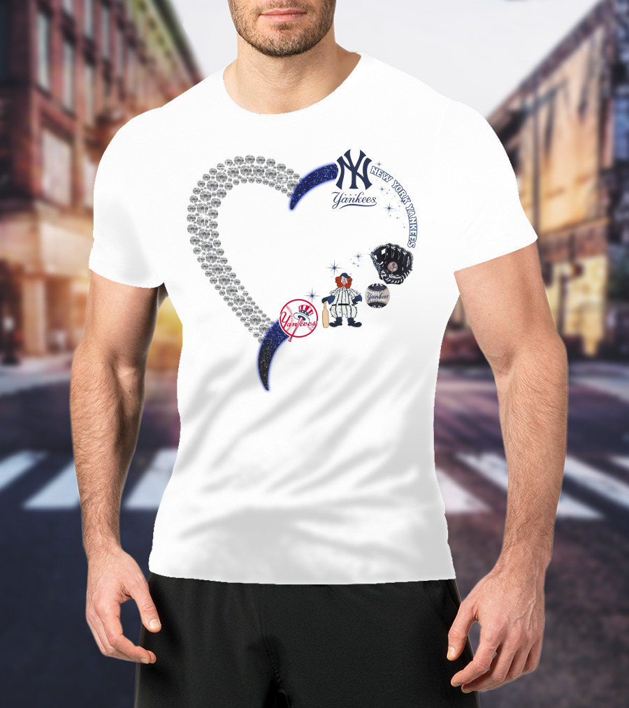 New York Yankees Heart Design With Baseball Elements T-Shirt