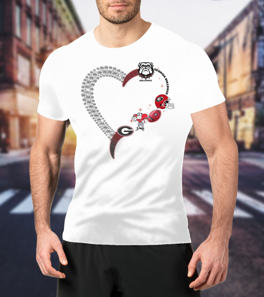 Georgia Bulldogs Heart Logo Football 1808 T-Shirt