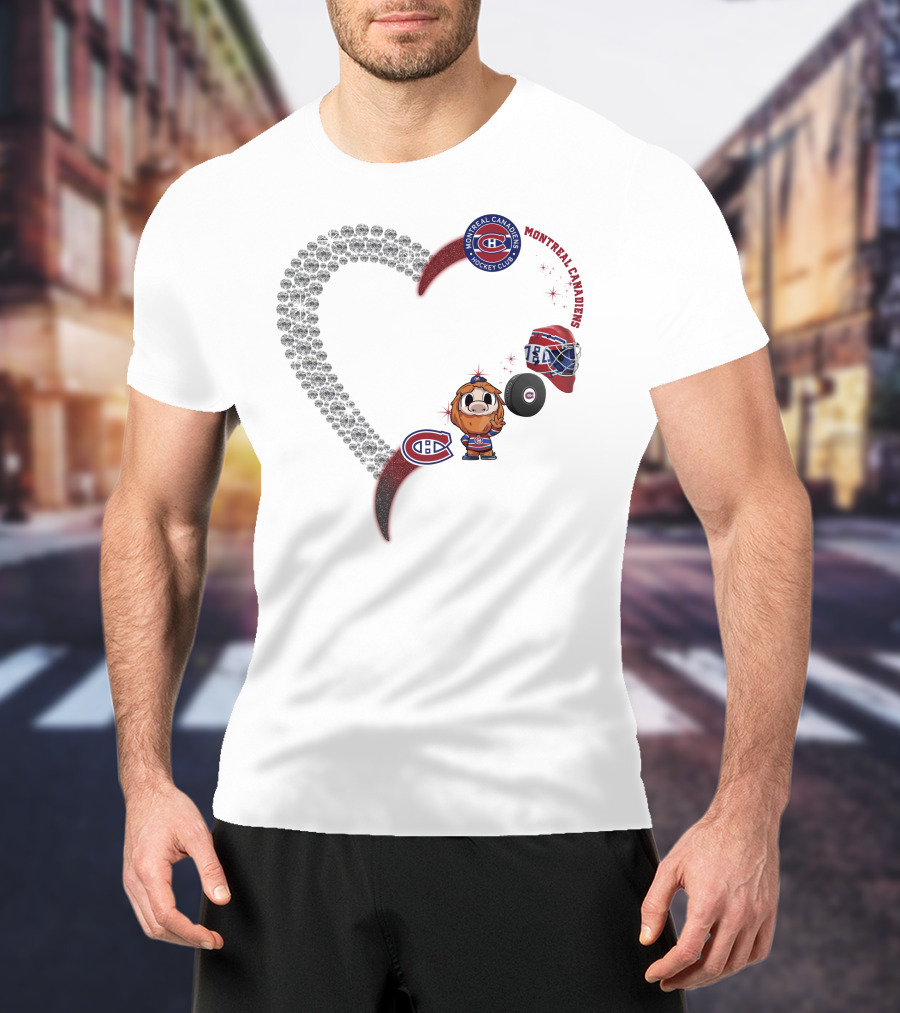 Heart Montreal Canadiens Hockey Club Mascot Helmet Puck Sparkle T-Shirt