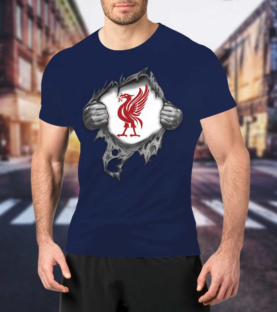 Proud To Be Liverpool Liverbird Crest Ripped T-Shirt