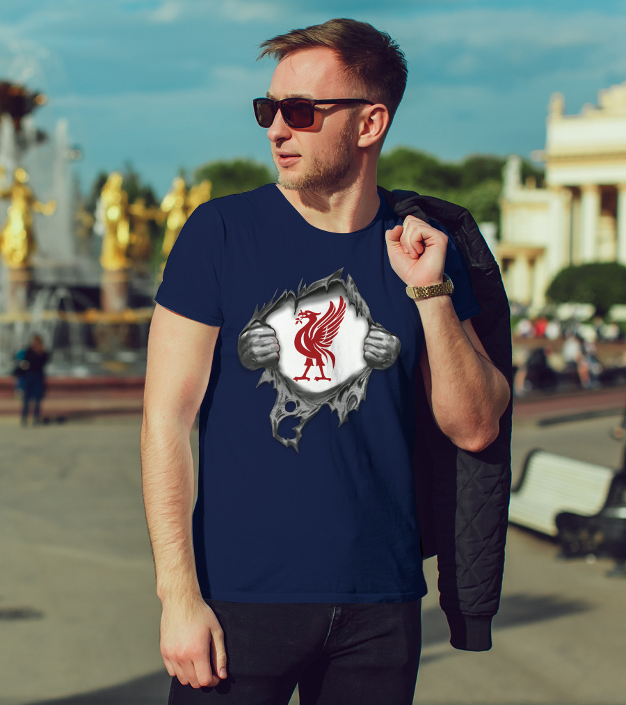 Proud To Be Liverpool Liverbird Crest Ripped T-Shirt