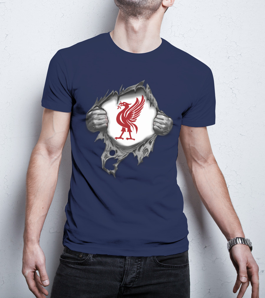 Proud To Be Liverpool Liverbird Crest Ripped T-Shirt
