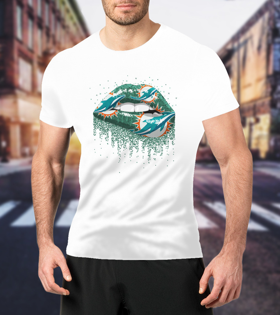 Miami Dolphins Glitter Lips Logo Décor T-Shirt