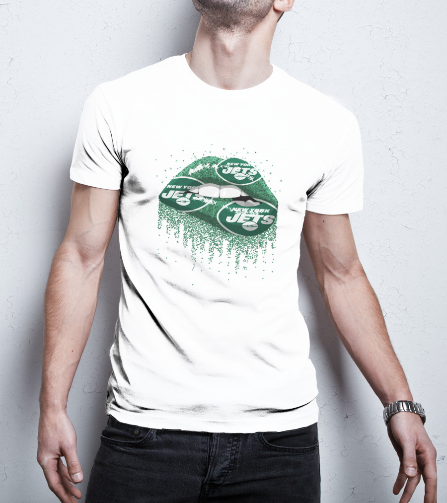 New York Jets Lips Green Glitter T-Shirt