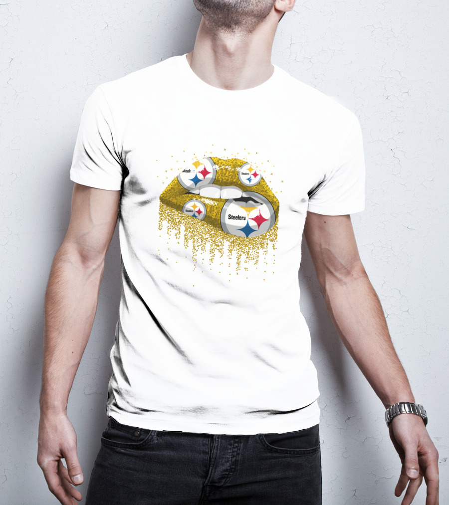 Steelers Glitter Lips Pittsburgh Football T-Shirt