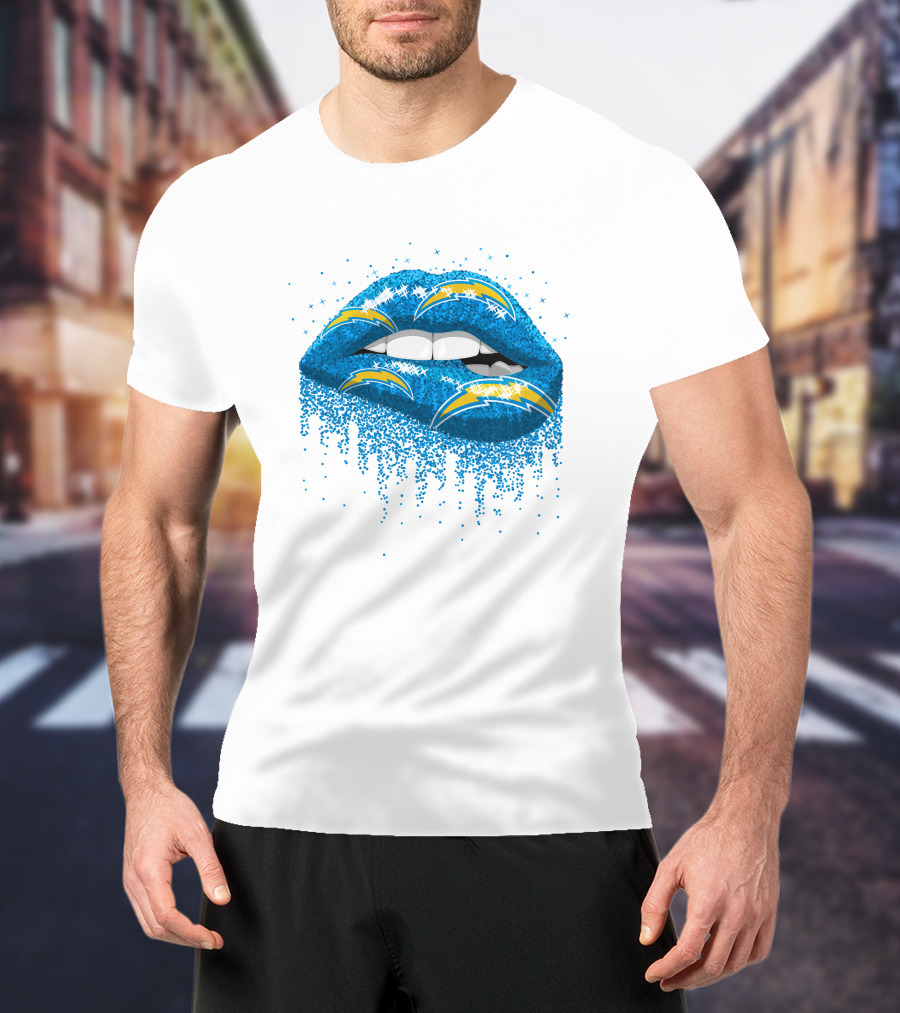 Los Angeles Chargers Blue Glitter Lips T-Shirt