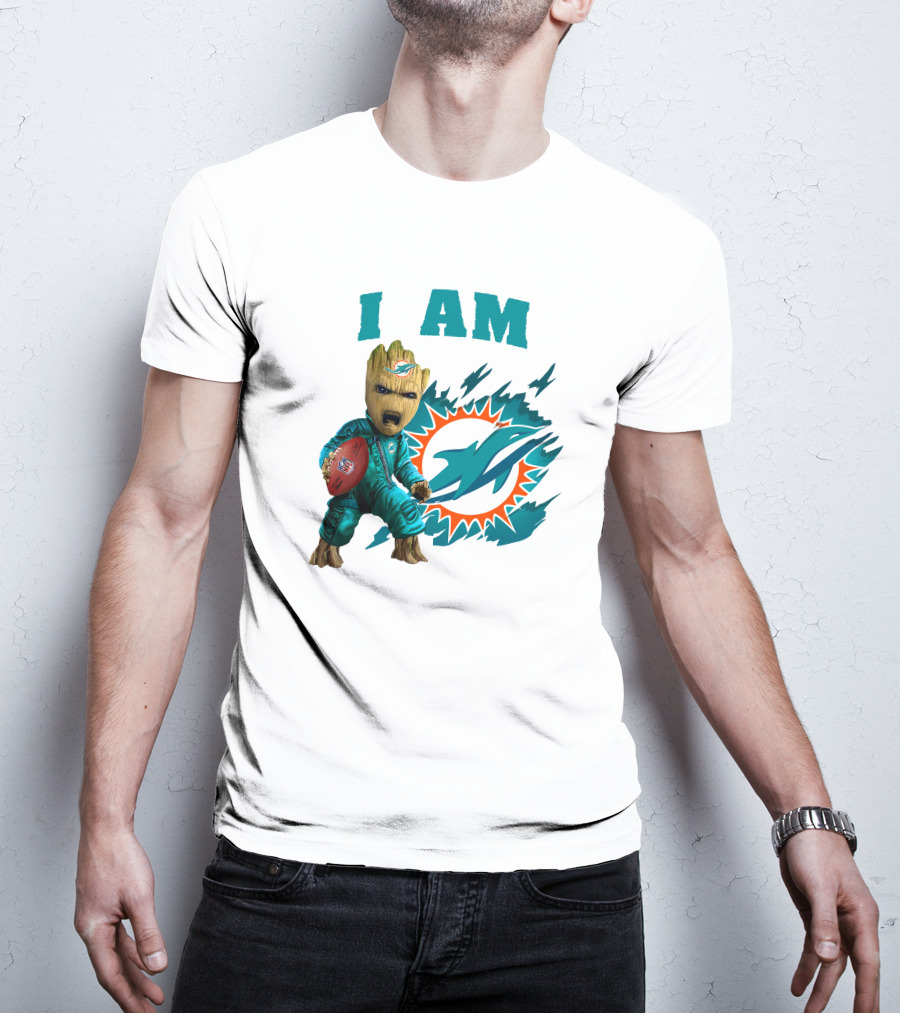 I Am Groot Miami Dolphins Football Fan Character T-Shirt