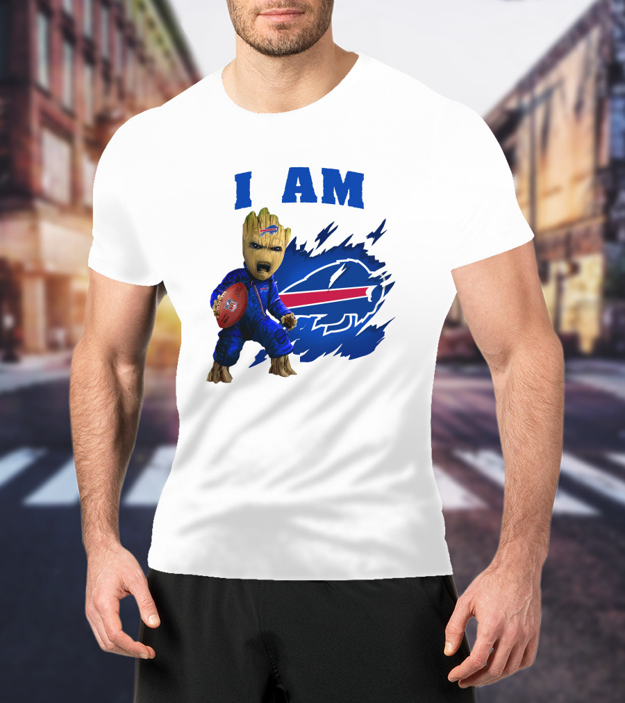 Groot Holding Football Buffalo Bills Logo I Am T-Shirt