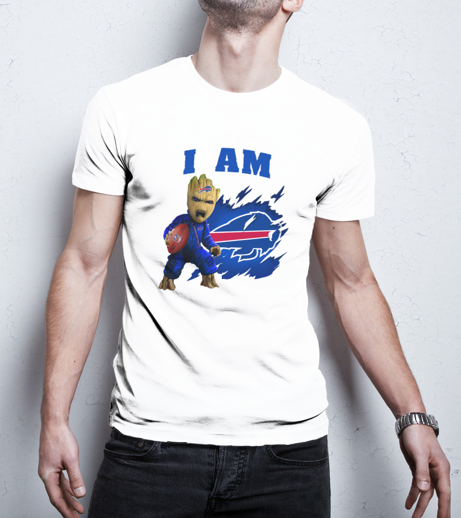 Groot Holding Football Buffalo Bills Logo I Am T-Shirt
