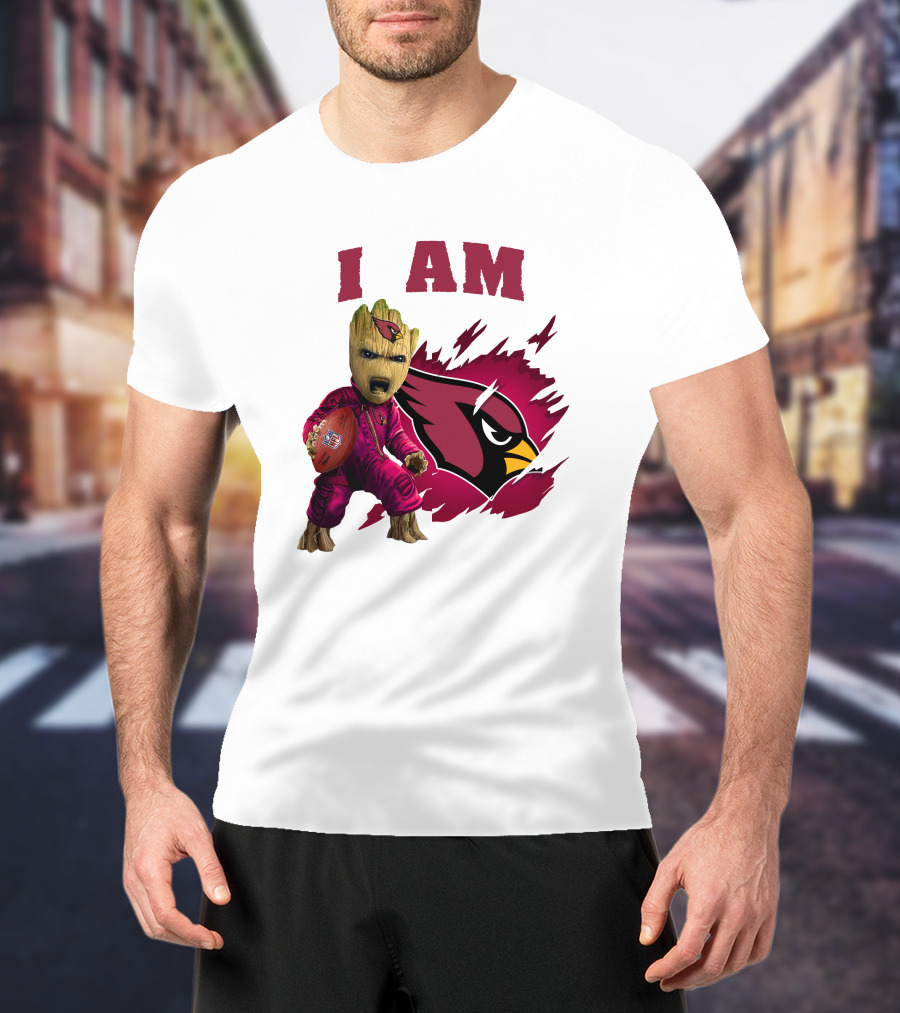 I Am Groot Arizona Cardinals Football Marvel сочетает в себе героя и спортивная команда на фоне карточной иконки T-Shirt