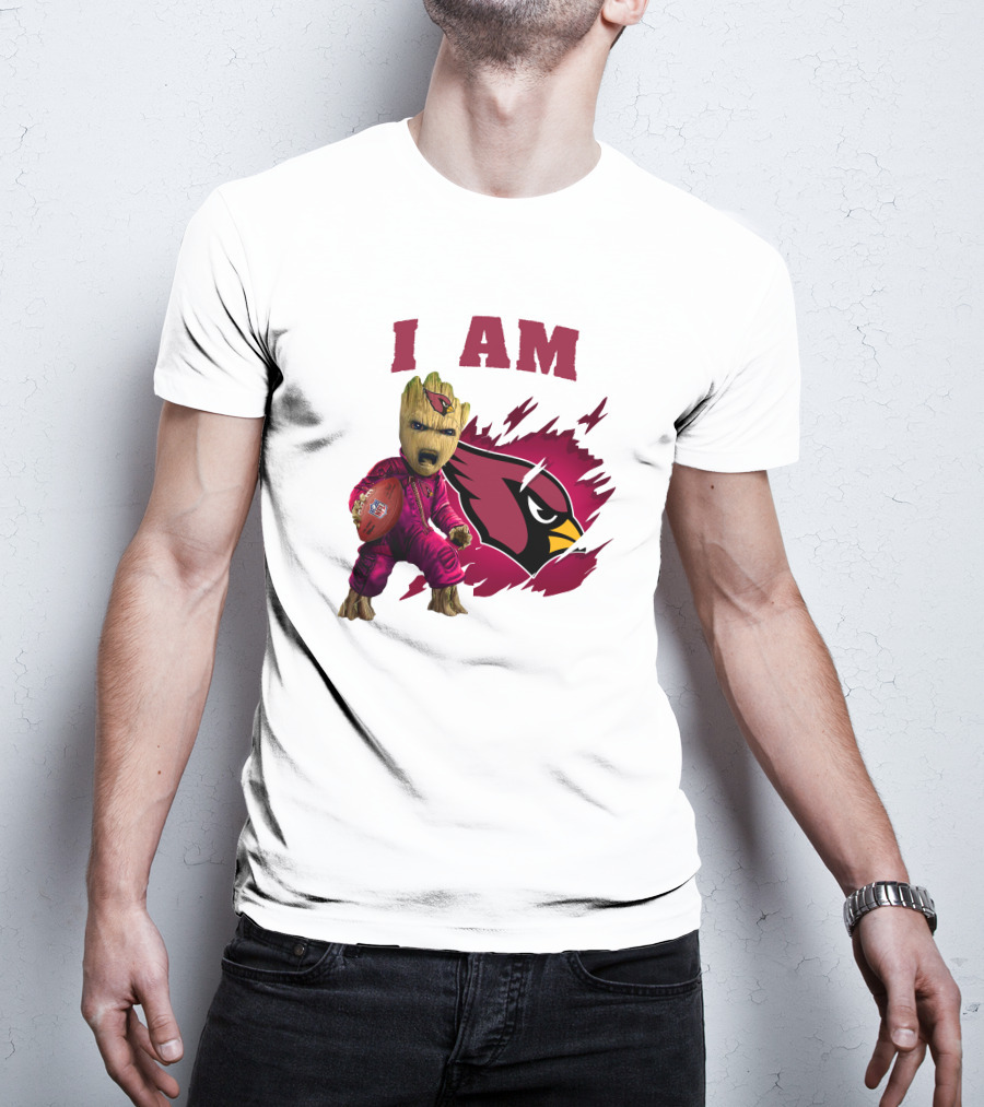 I Am Groot Arizona Cardinals Football Marvel сочетает в себе героя и спортивная команда на фоне карточной иконки T-Shirt